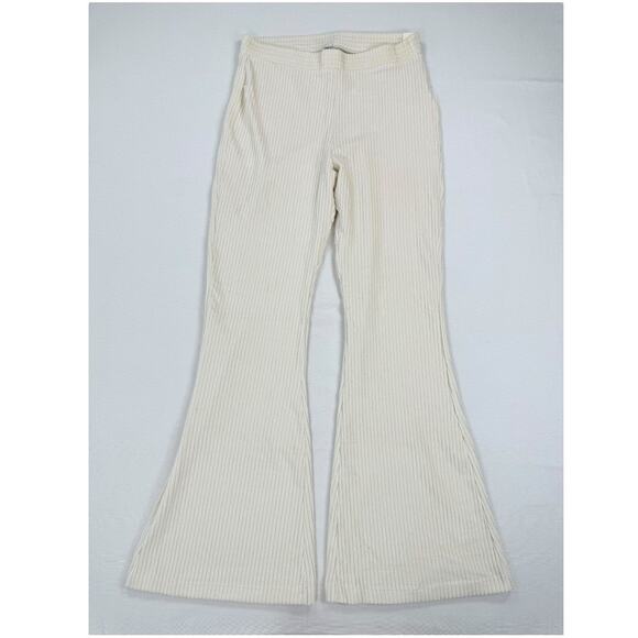 Aerie Womens Groove On Velour Velvet High Waist Flare Pant Large Ivory - Picture 4 of 14